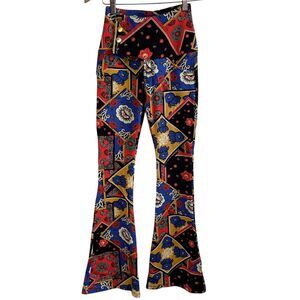 Limone Floral Geometric Print Bell Bottom Flare Pants M Boho Festival‎ Retro Y2K
